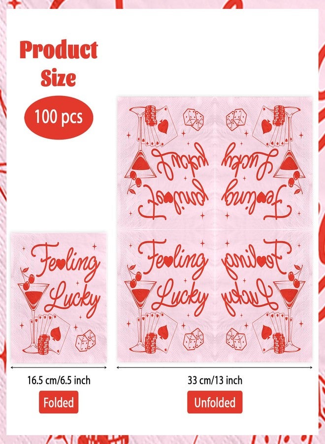 Greencian 100Pcs Valentine's Day Feeling Lucky Paper Napkins 3 Ply Casino Bachelorette Disposable Absorbent Hand Towels Las Vegas Party Guest Napkins for Casino Bachelore Party Lunch Dinner Bathroom Decorations - Image 2
